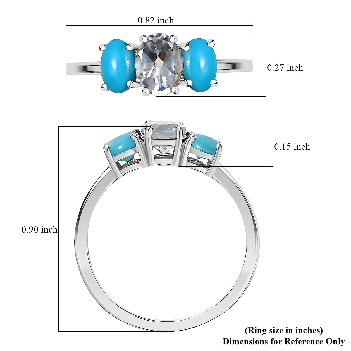 D'Joy White Topaz and Sleeping Beauty Turquoise 1.75 ctw Ring in Rhodium Over Sterling Silver (Size 7.0)