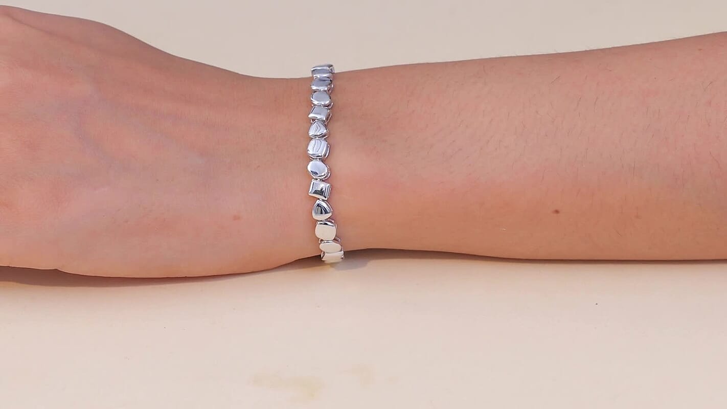D'Joy Pebble Link Bracelet in Rhodium Over Sterling Silver (7.25 In) 11.75 Grams