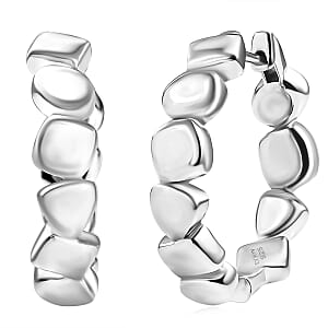 D'Joy Pebble Hoop Earrings in Rhodium Over Sterling Silver 8.35 Grams