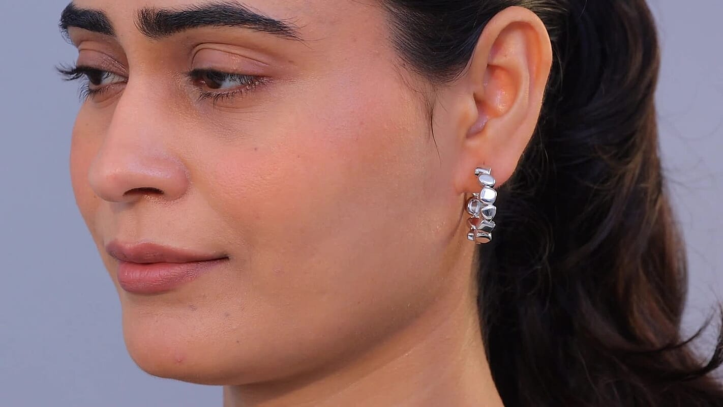 D'Joy Pebble Hoop Earrings in Rhodium Over Sterling Silver 8.35 Grams