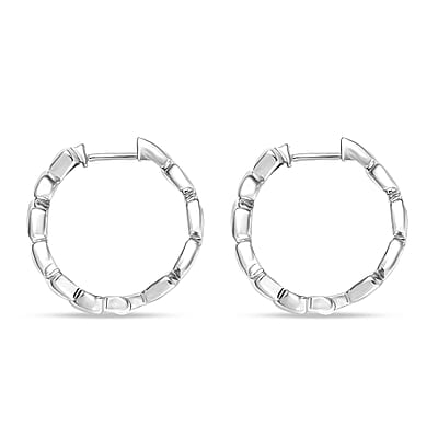 D'Joy Pebble Hoop Earrings in Rhodium Over Sterling Silver 8.35 Grams