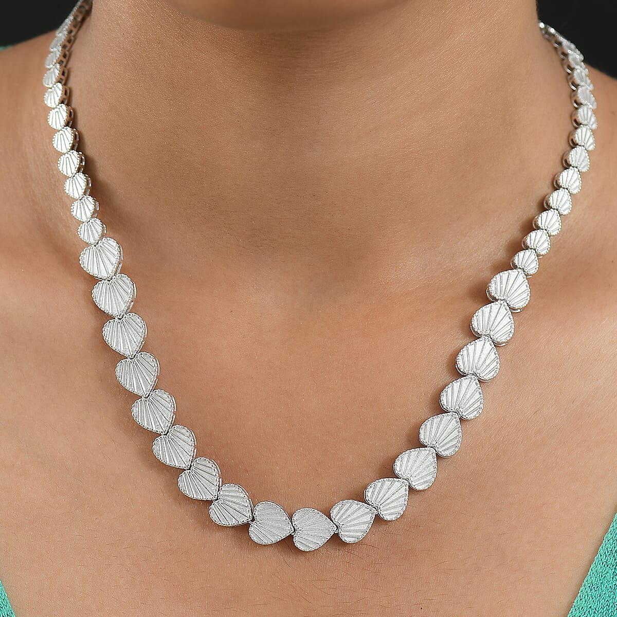 D'Joy Heart Link Necklace in Rhodium Over Sterling Silver 35.55 Grams 18 Inches image number 1