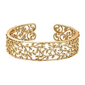 D'Joy Vine and Leaf Cuff Bracelet in 18K Vermeil Yellow Gold Over Sterling Silver (7.25 In) 34.50 Grams 
