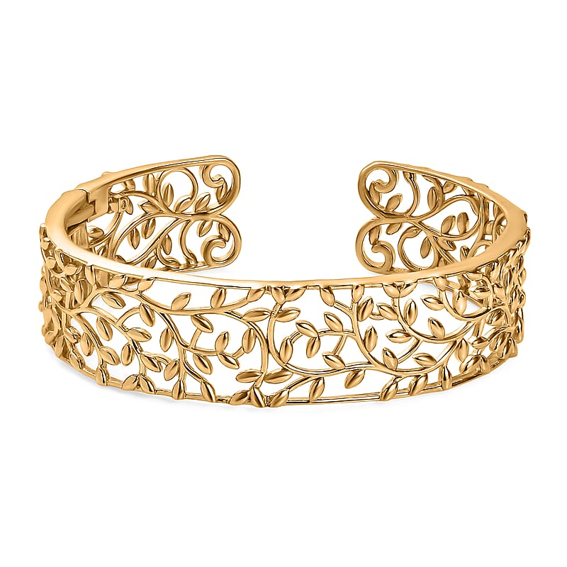 D'Joy Vine and Leaf Cuff Bracelet in 18K Vermeil Yellow Gold Over Sterling Silver (7.25 In) 34.50 Grams