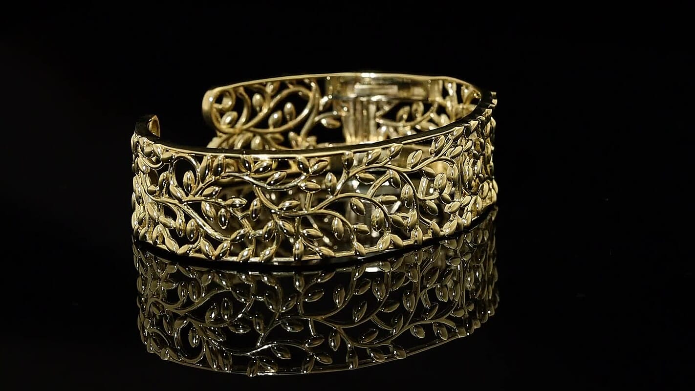 D'Joy Vine and Leaf Cuff Bracelet in 18K Vermeil Yellow Gold Over Sterling Silver (7.25 In) 34.50 Grams