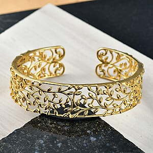 D'Joy Vine and Leaf Cuff Bracelet in 18K Vermeil Yellow Gold Over Sterling Silver (7.25 In) 34.50 Grams 