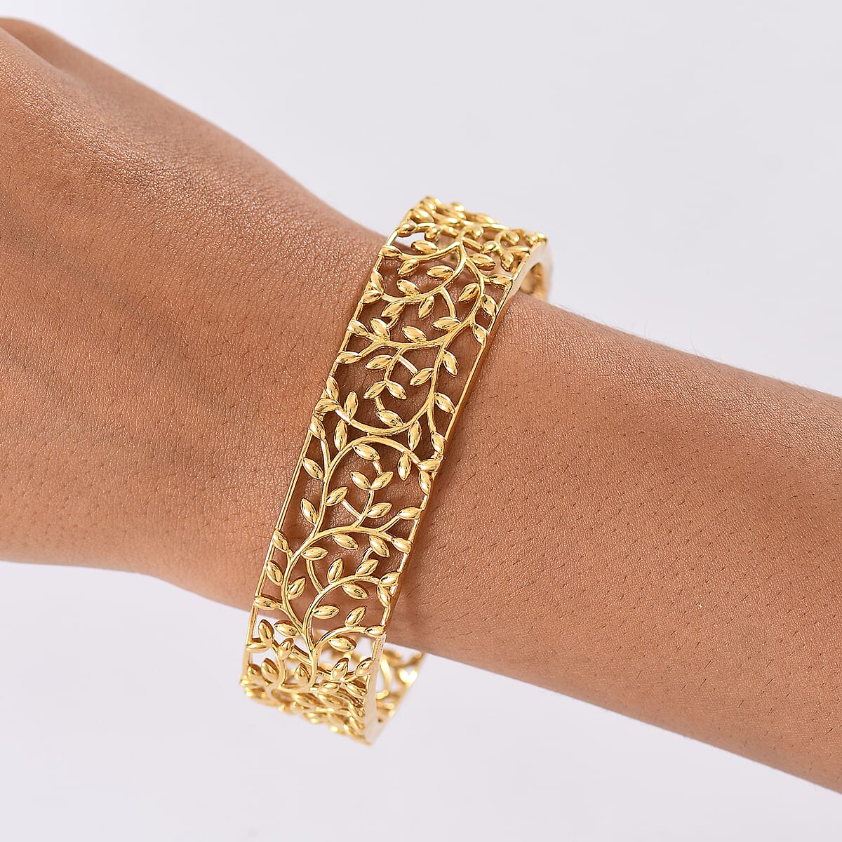 D'Joy Vine and Leaf Cuff Bracelet in 18K Vermeil Yellow Gold Over Sterling Silver (7.25 In) 34.50 Grams  image number 2