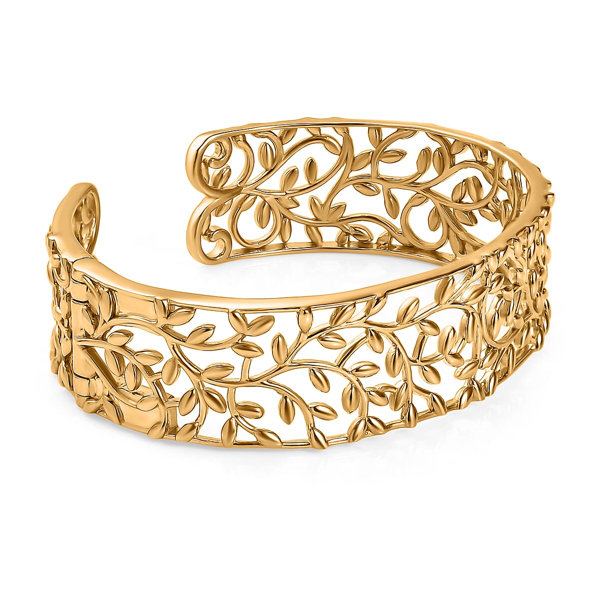 D'Joy Vine and Leaf Cuff Bracelet in 18K Vermeil Yellow Gold Over Sterling Silver (7.25 In) 34.50 Grams  image number 3