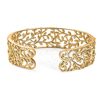 D'Joy Vine and Leaf Cuff Bracelet in 18K Vermeil Yellow Gold Over Sterling Silver (7.25 In) 34.50 Grams
