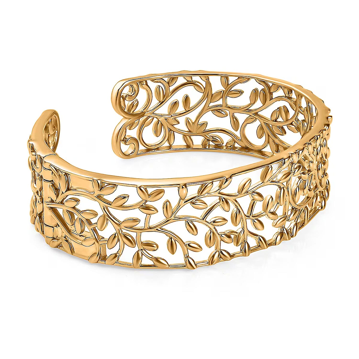 D'Joy Vine and Leaf Cuff Bracelet in 18K Vermeil Yellow Gold Over Sterling Silver (7.25 In) 34.50 Grams