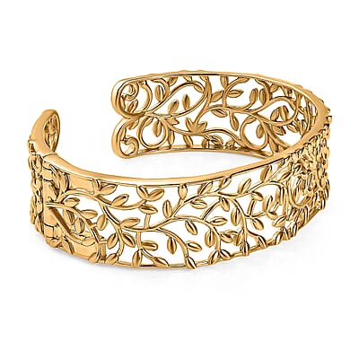 D'Joy Vine and Leaf Cuff Bracelet in 18K Vermeil Yellow Gold Over Sterling Silver (7.25 In) 34.50 Grams