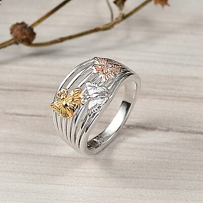 D'Joy Butterfly Ring in 18K Vermeil YRG and Rhodium Over Sterling Silver (Size 10.0) 5 Grams
