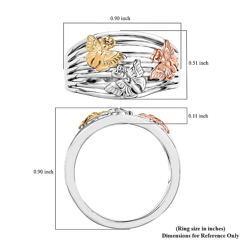D'Joy Butterfly Ring in 18K Vermeil YRG and Rhodium Over Sterling Silver (Size 10.0) 5 Grams