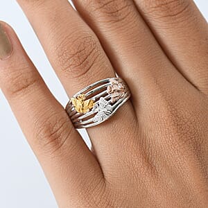 D'Joy Butterfly Ring in 18K Vermeil YRG and Rhodium Over Sterling Silver (Size 6.0) 5 Grams
