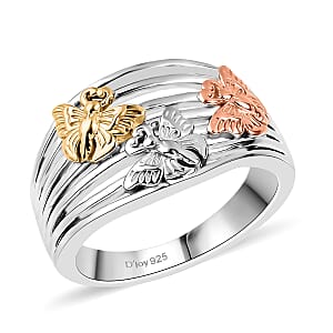 D'Joy Butterfly Ring in 18K Vermeil YRG and Rhodium Over Sterling Silver  (Size 7.0) 5 Grams