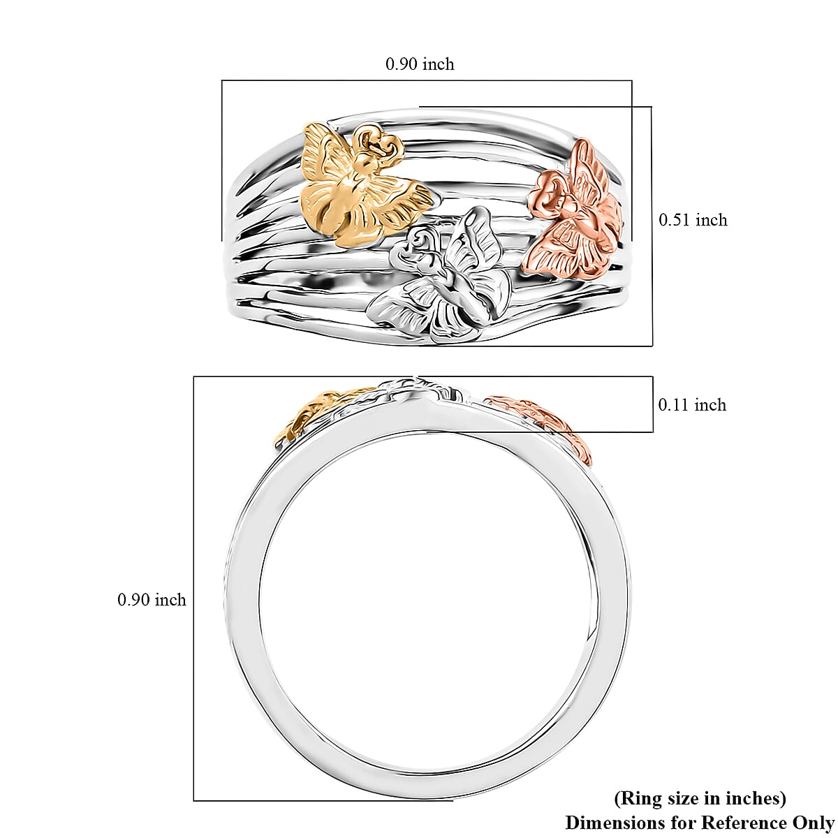D'Joy Butterfly Ring in 18K Vermeil YRG and Rhodium Over Sterling Silver  (Size 7.0) 5 Grams