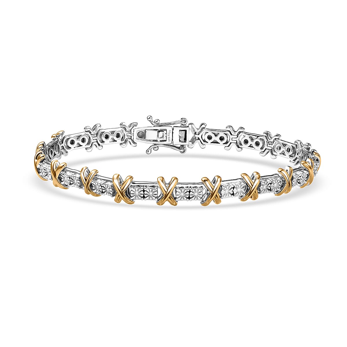 D'Joy 18K Vermeil YG and Rhodium Over Sterling Silver Two Tone XOXO Bracelet (6.50 In) 12.25 Grams image number 0