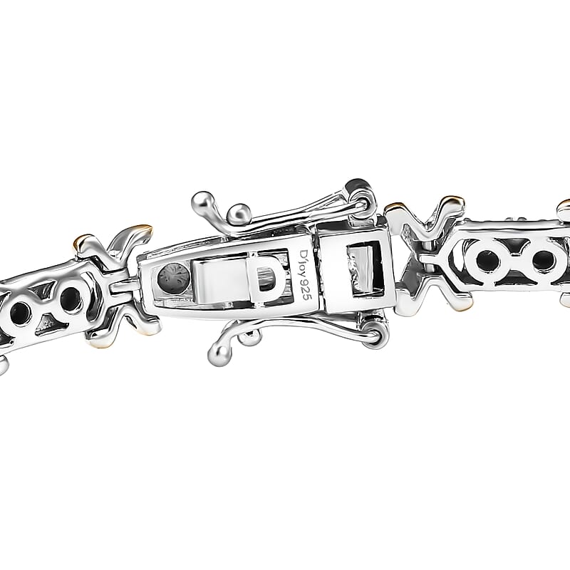 D'Joy 18K Vermeil YG and Rhodium Over Sterling Silver Two Tone XOXO Bracelet (6.50 In) 12.25 Grams