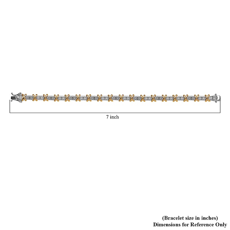 D'Joy 18K Vermeil YG and Rhodium Over Sterling Silver Two Tone XOXO Bracelet (6.50 In) 12.25 Grams