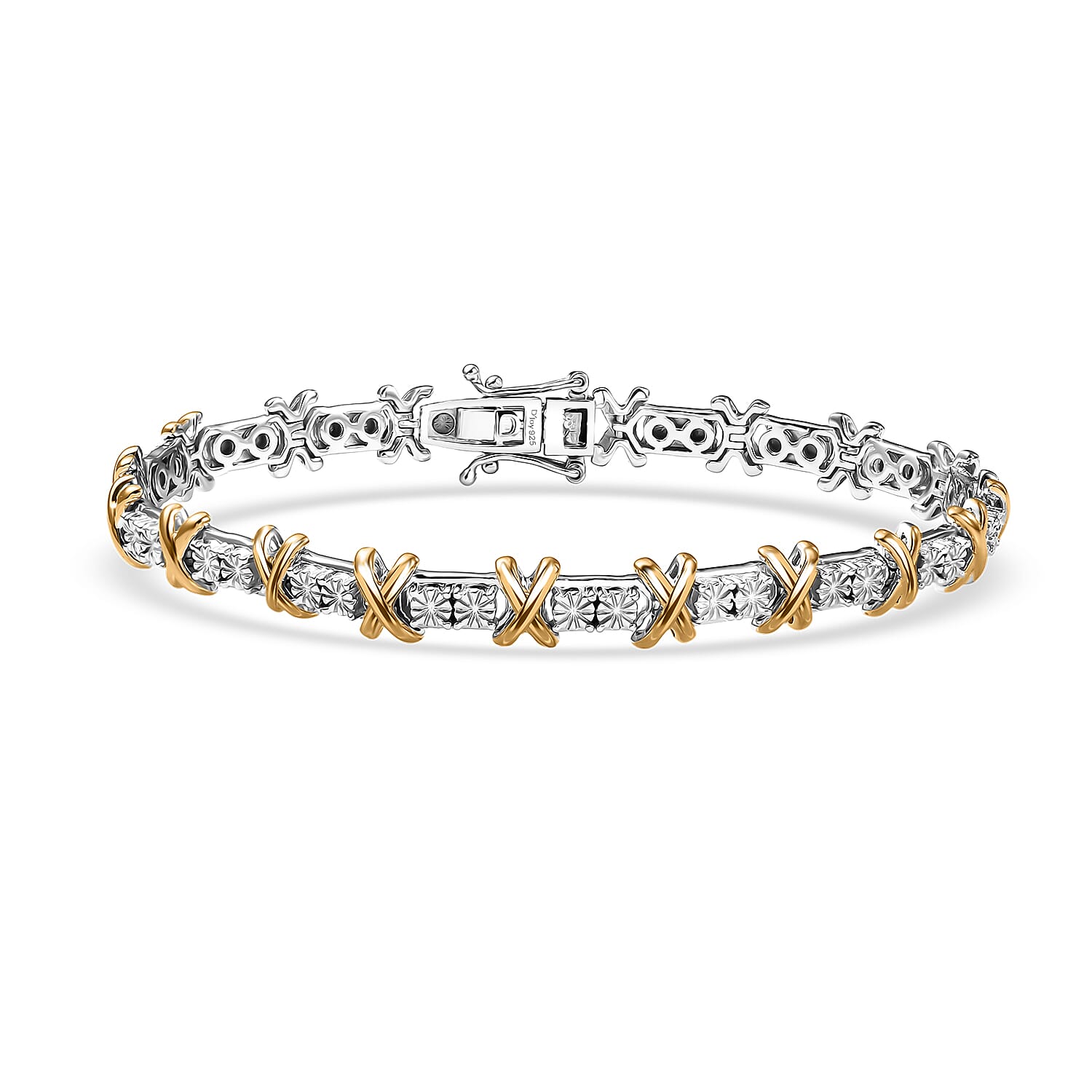 D'Joy 18K Vermeil YG and Rhodium Over Sterling Silver Two Tone XOXO Bracelet (7.25 In) 14.25 Grams