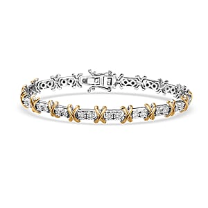 D'Joy 18K Vermeil YG and Rhodium Over Sterling Silver Two Tone XOXO Bracelet (7.25 In) 14.25 Grams