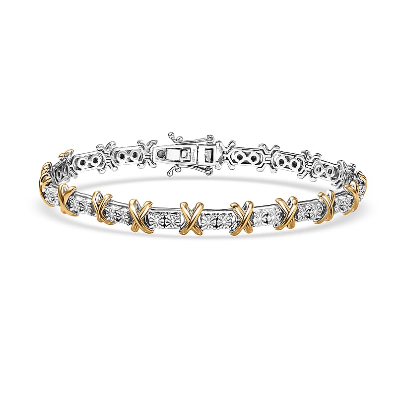 D'Joy 18K Vermeil YG and Rhodium Over Sterling Silver Two Tone XOXO Bracelet (7.25 In) 14.25 Grams