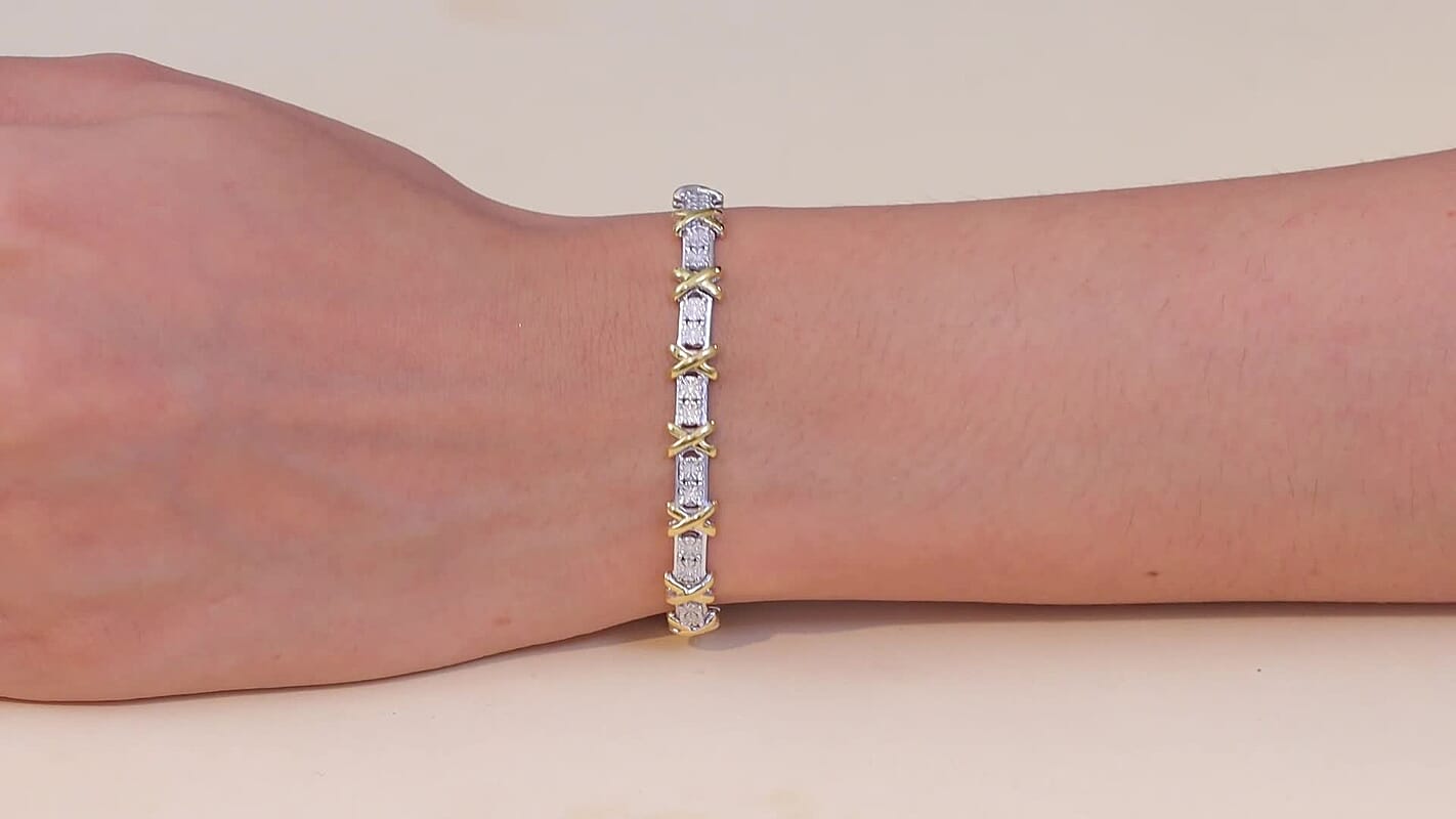 D'Joy 18K Vermeil YG and Rhodium Over Sterling Silver XOXO Bracelet (6.50 In) (12.25 g)