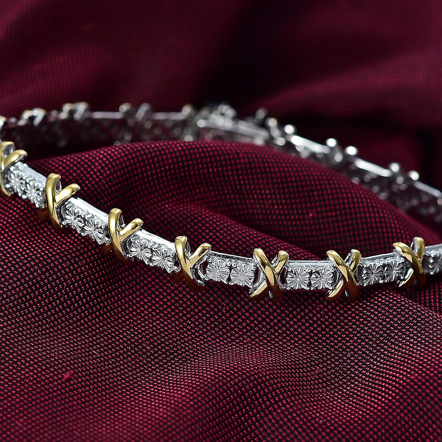 D'Joy 18K Vermeil YG and Rhodium Over Sterling Silver Two Tone XOXO Bracelet (7.25 In) 14.25 Grams