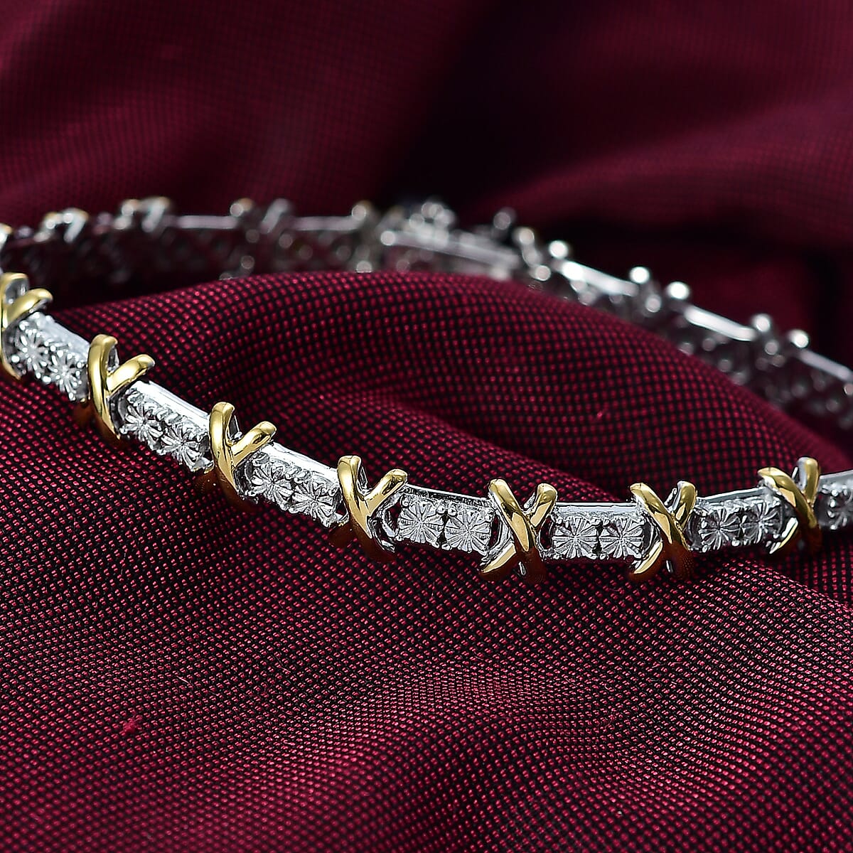 D'Joy 18K Vermeil YG and Rhodium Over Sterling Silver Two Tone XOXO Bracelet (7.25 In) 14.25 Grams image number 1