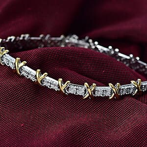 D'Joy 18K Vermeil YG and Rhodium Over Sterling Silver Two Tone XOXO Bracelet (7.25 In) 14.25 Grams