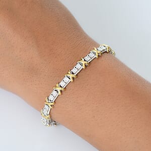 D'Joy 18K Vermeil YG and Rhodium Over Sterling Silver Two Tone XOXO Bracelet (7.25 In) 14.25 Grams