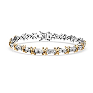 D'Joy XOXO Bracelet in 18K Vermeil YG and Rhodium Over Sterling Silver (8.00 In) 15.50 Grams