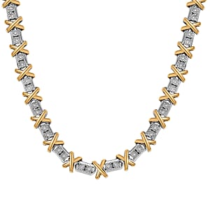 D'Joy 18K Vermeil YG and Rhodium Over Sterling Silver Two Tone XOXO Necklace 18 Inches 39.25 g