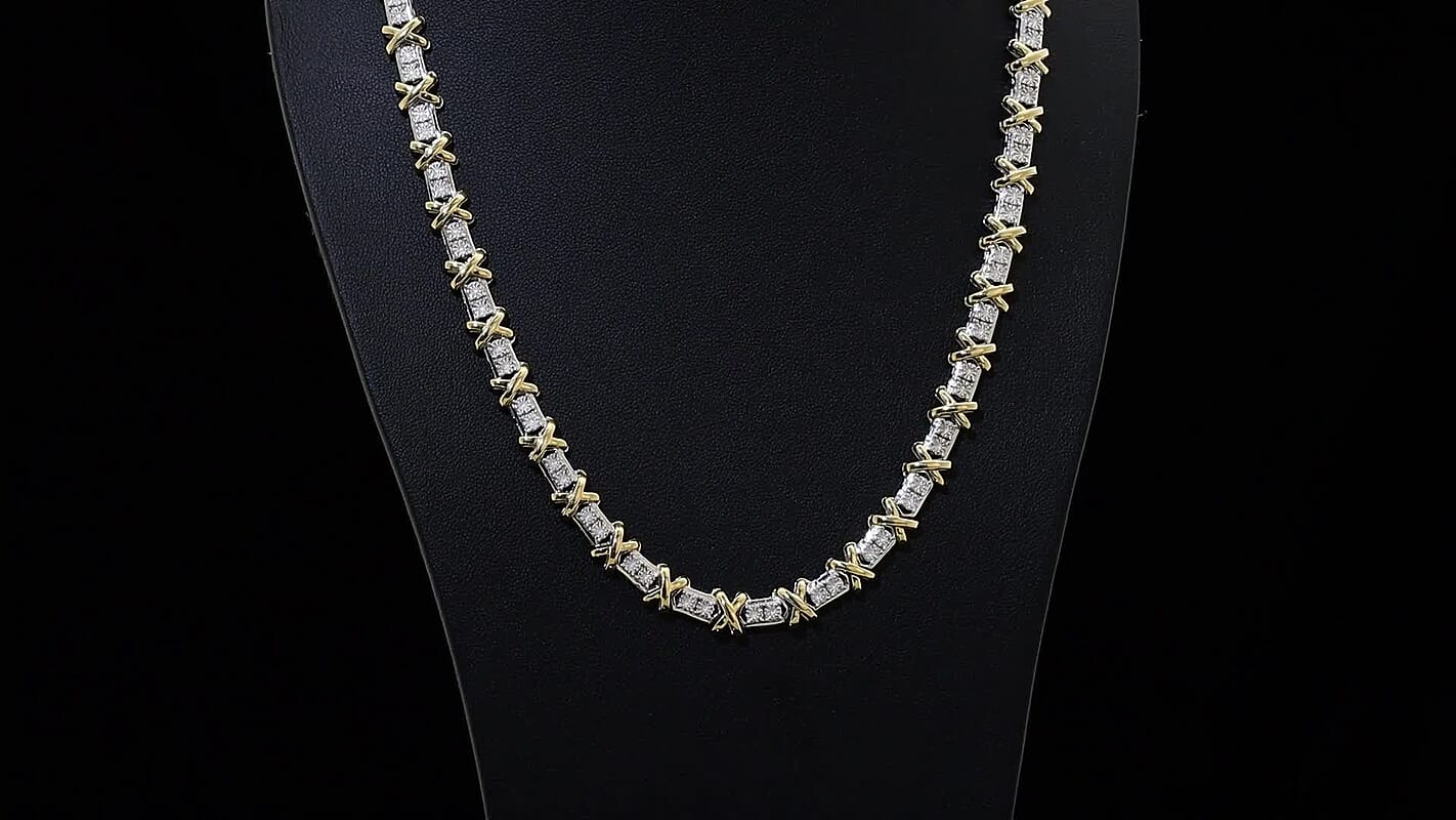 D'Joy 18K Vermeil YG and Rhodium Over Sterling Silver Two Tone XOXO Necklace 18 Inches 39.25 g