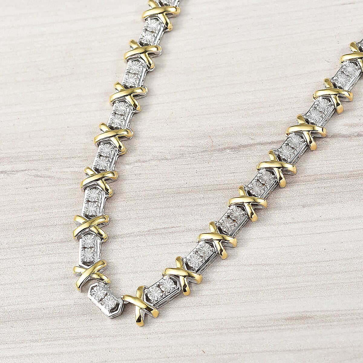 D'Joy 18K Vermeil YG and Rhodium Over Sterling Silver Two Tone XOXO Necklace 18 Inches 39.25 g image number 1