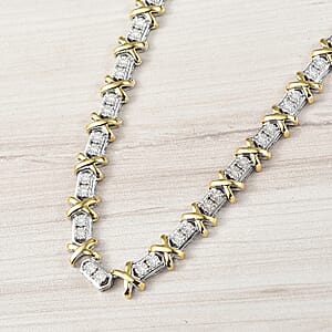 D'Joy 18K Vermeil YG and Rhodium Over Sterling Silver Two Tone XOXO Necklace 18 Inches 39.25 g