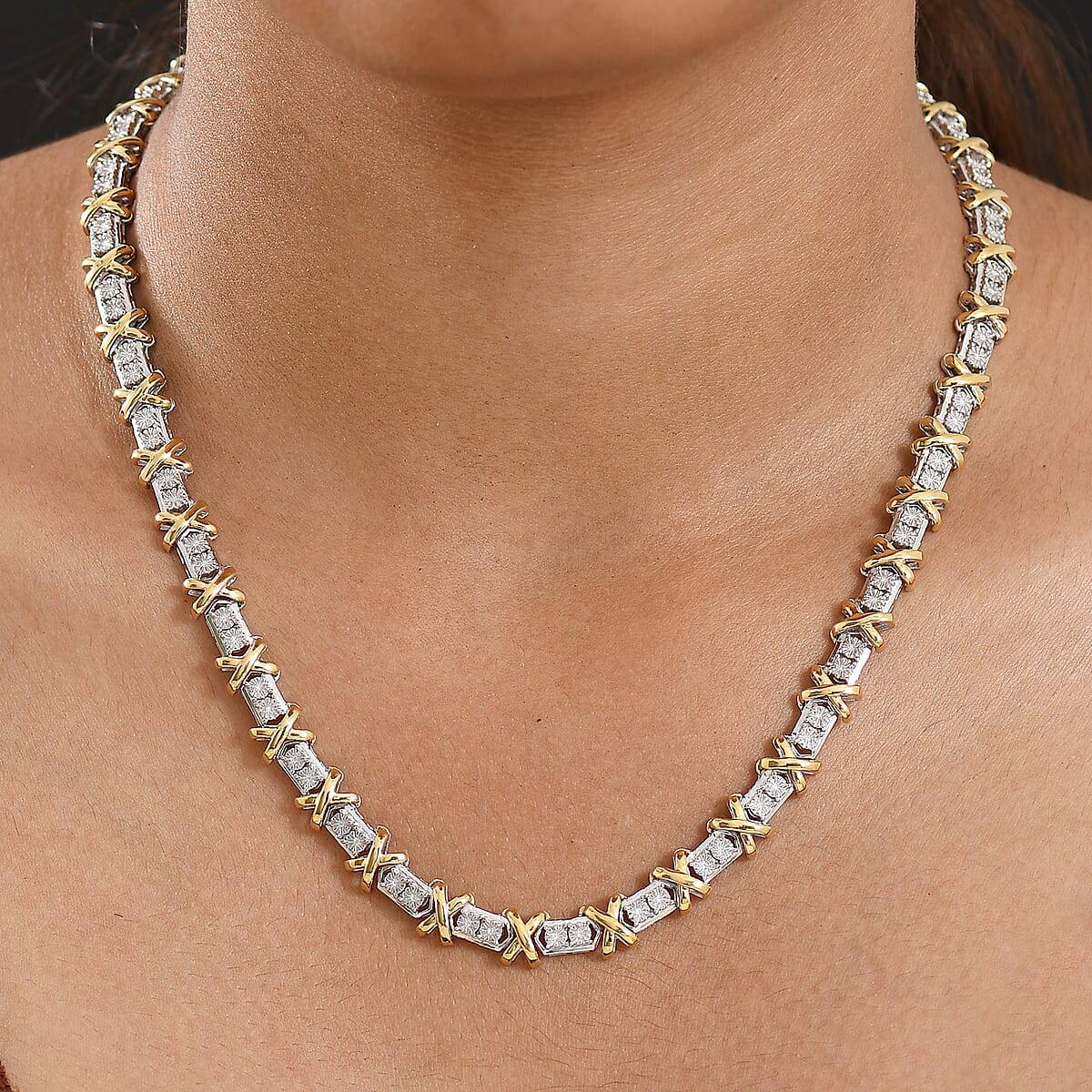 D'Joy 18K Vermeil YG and Rhodium Over Sterling Silver Two Tone XOXO Necklace 18 Inches 39.25 g image number 2