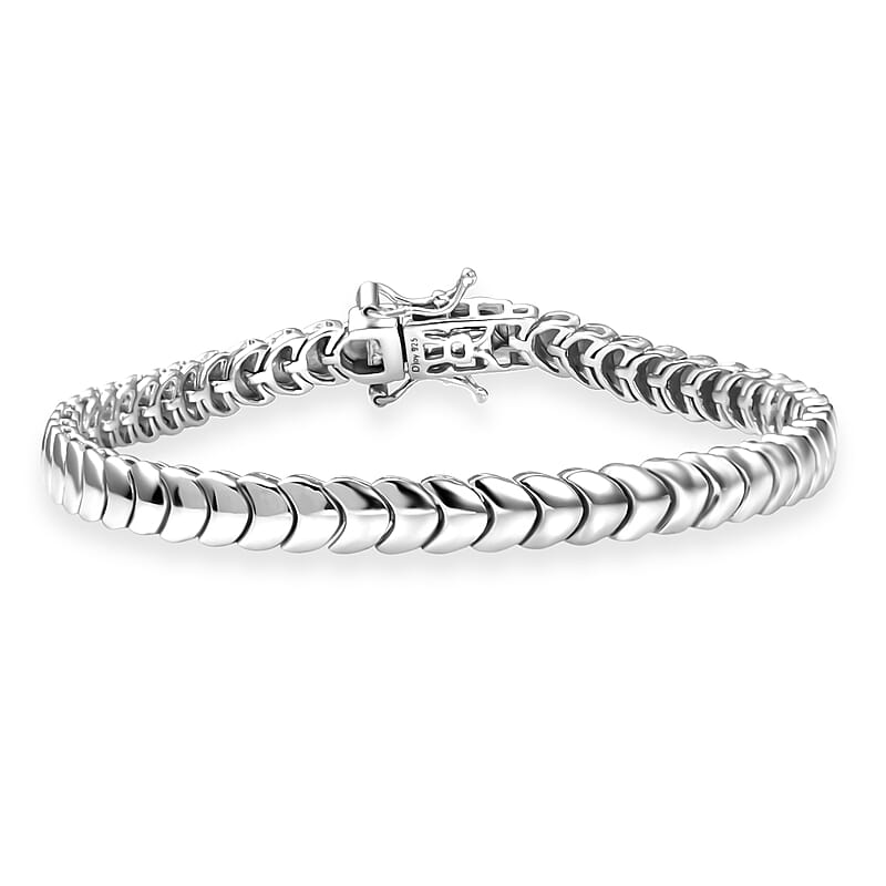 D'Joy Herringbone Linking Bracelet in Rhodium Over Sterling Silver (7.25 In) 14.70 Grams