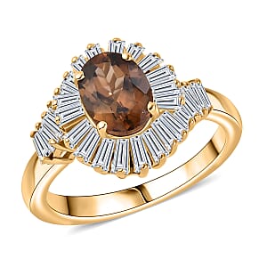 D'Joy Golden Turkizite and Moissanite 2.60 ctw Ring in 18K Vermeil Yellow Gold Over Sterling Silver (Size 6.0)