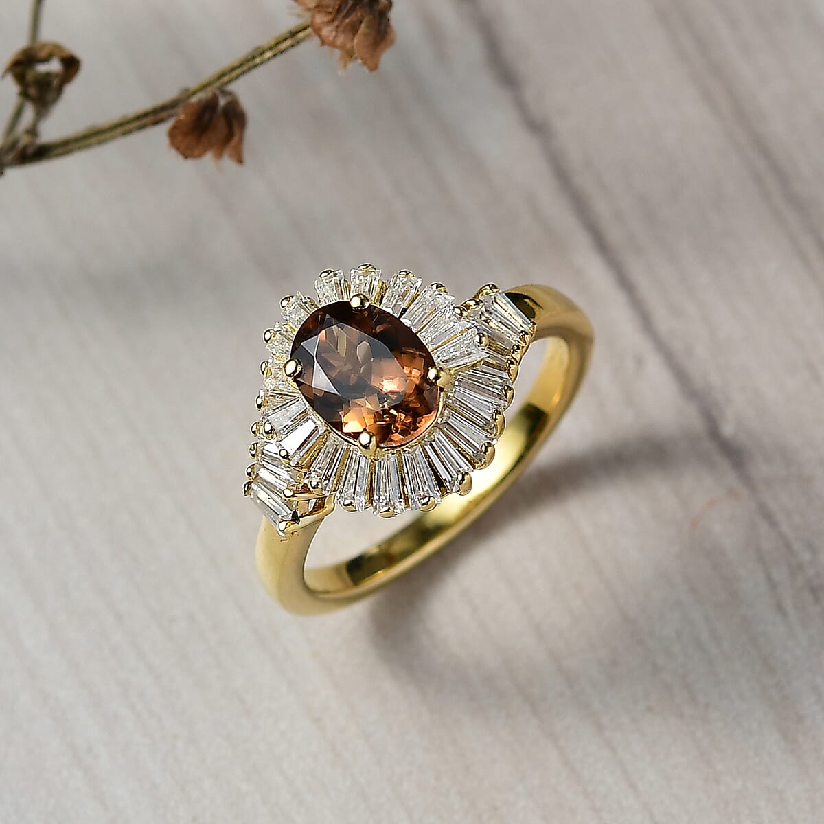 D'Joy Golden Turkizite and Moissanite 2.60 ctw Ring in 18K Vermeil Yellow Gold Over Sterling Silver (Size 6.0) image number 1