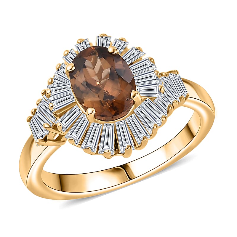 D'Joy Golden Turkizite, Moissanite Ring in 18K Vermeil YG Over Sterling Silver (Size 7.0) 2.60 ctw