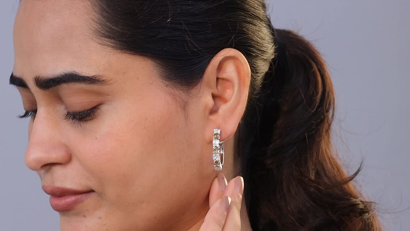 D'Joy Golden Turkizite and Moissanite 3.30 ctw Earrings in Rhodium Over Sterling Silver
