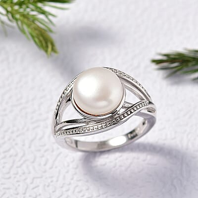 EverTrue Freshwater Pearl Ring in Platinum Bond (Size 8.0)