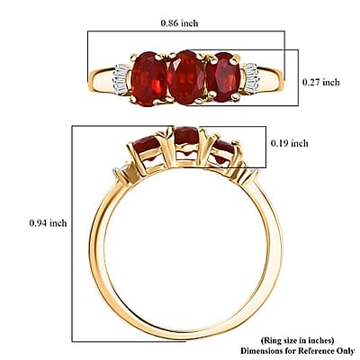 D'Joy Mexican Cherry Fire Opal and Diamond 0.90 ctw Art Deco Ring in 18K Vermeil Yellow Gold Over Sterling Silver (Size 10.0)