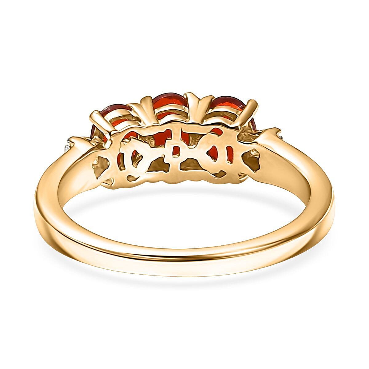 D'Joy Mexican Cherry Fire Opal and Diamond 0.90 ctw Art Deco Ring in 18K Vermeil Yellow Gold Over Sterling Silver (Size 6.0) image number 4