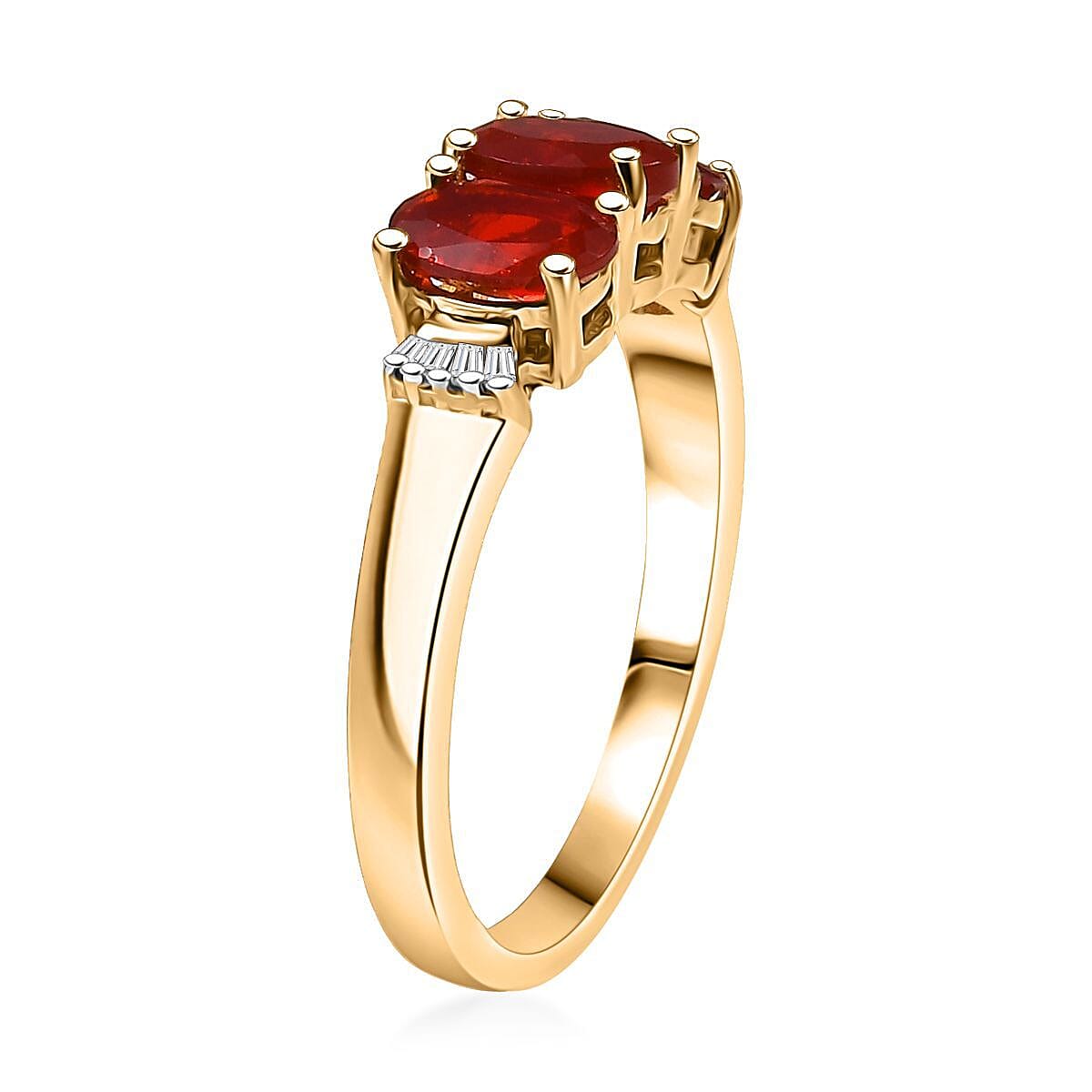 D'Joy Mexican Cherry Fire Opal and Diamond 0.90 ctw Art Deco Ring in 18K Vermeil Yellow Gold Over Sterling Silver (Size 8.0)
