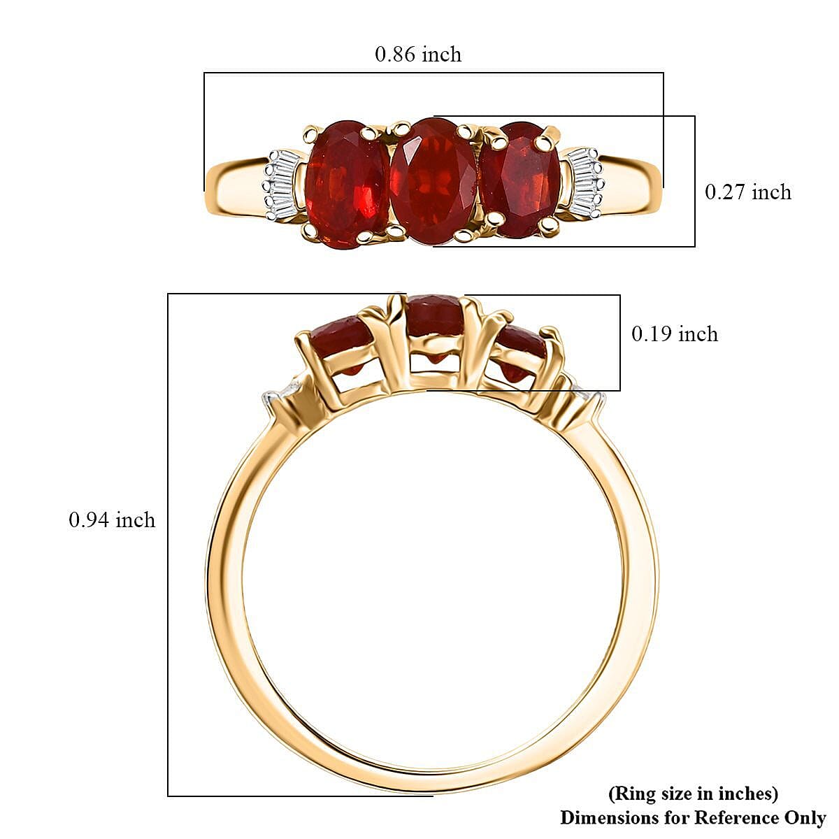 D'Joy Mexican Cherry Fire Opal and Diamond 0.90 ctw Art Deco Ring in 18K Vermeil Yellow Gold Over Sterling Silver (Size 8.0)