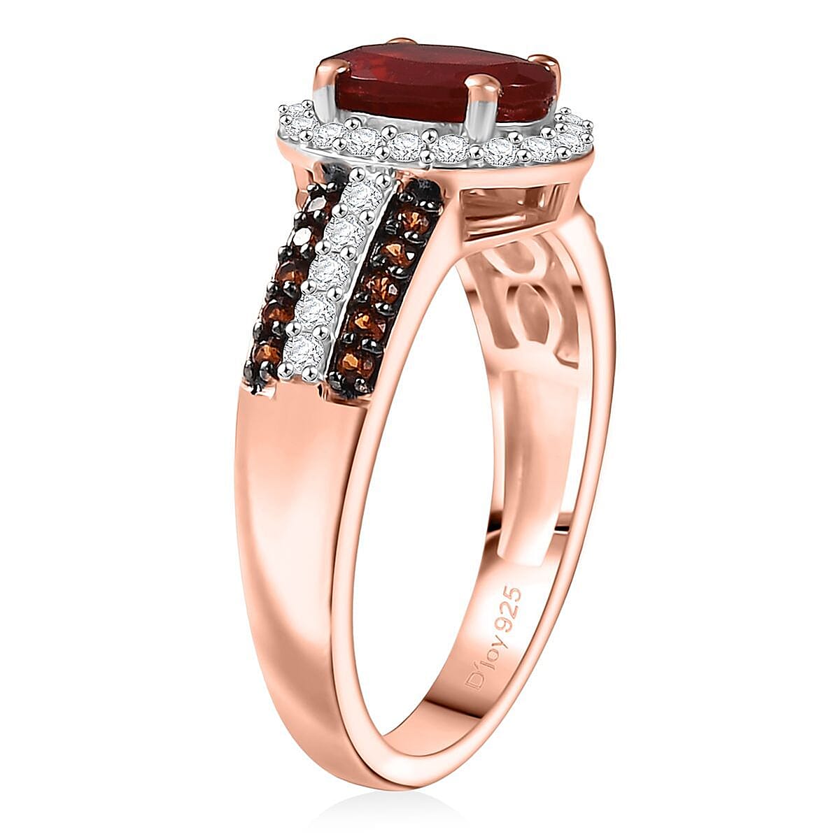 D'Joy Mexican Cherry Fire Opal, White and Champagne Zircon 1.35 ctw Art Deco Ring in 18K Vermeil Rose Gold Over Sterling Silver (Size 10.0) image number 3