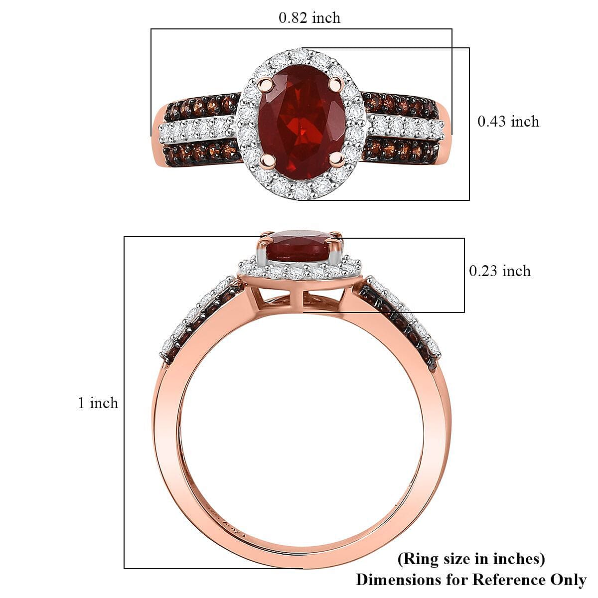 D'Joy Mexican Cherry Fire Opal, White and Champagne Zircon 1.35 ctw Art Deco Ring in 18K Vermeil Rose Gold Over Sterling Silver (Size 10.0) image number 5