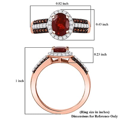 D'Joy Mexican Cherry Fire Opal, White and Champagne Zircon 1.35 ctw Art Deco Ring in 18K Vermeil Rose Gold Over Sterling Silver (Size 10.0)